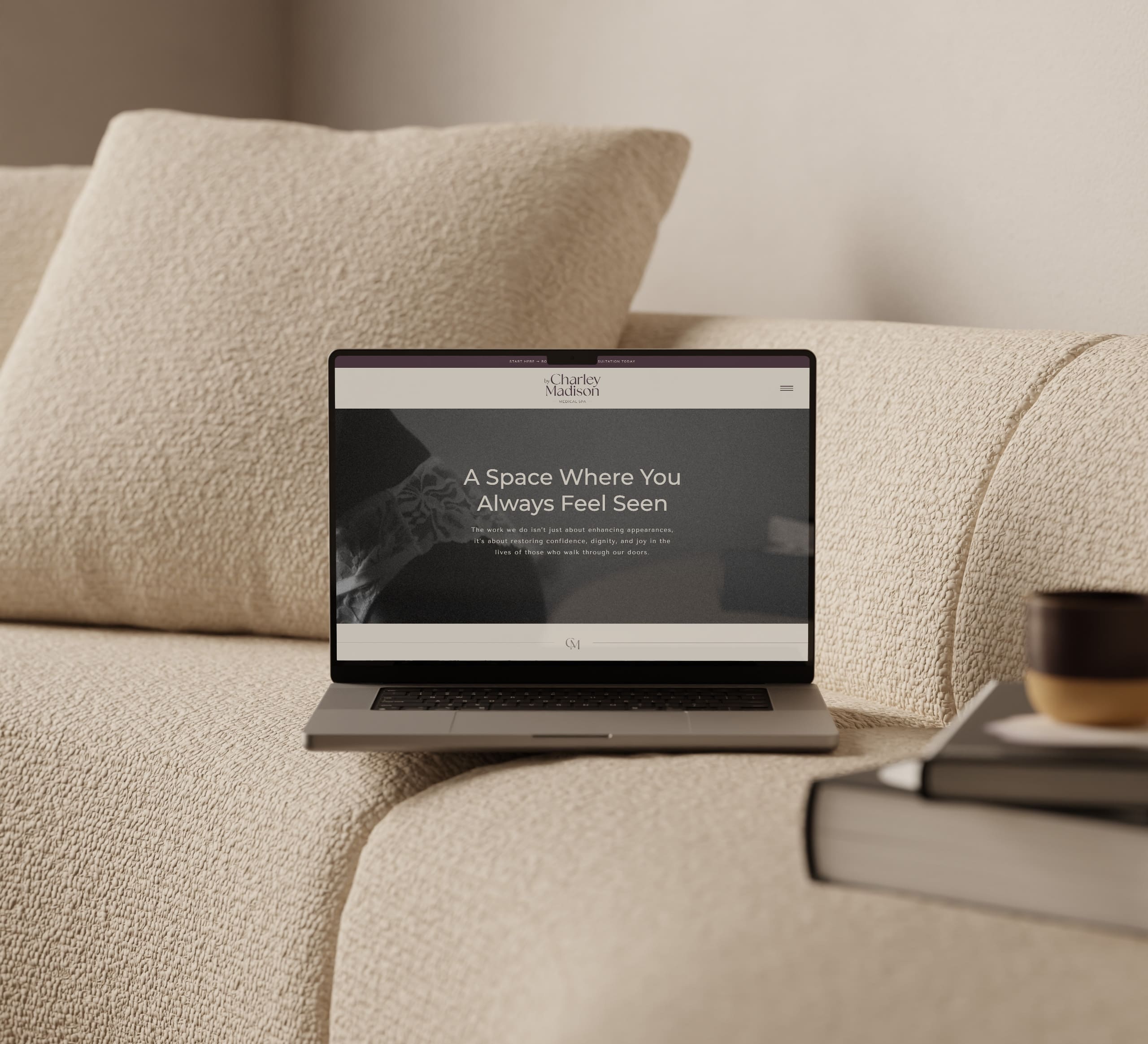 Hairstylist website mockup showcasing a modern website design with signature services and online booking